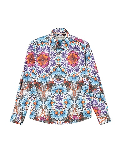 ALESSANDRO LAMURA Patterned shirt Light blue 100% Cotton