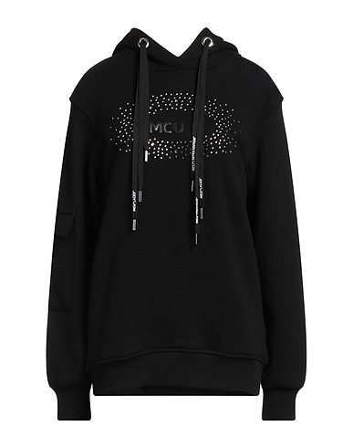 M.C.U. MARCO CASSESE UNION Hooded track jacket  Black 100% Cotton, Swarovski® Crystal