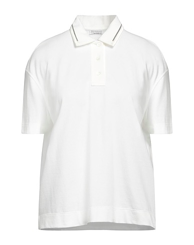 BRUNELLO CUCINELLI Polo shirt White 100% Cotton, Silk, Elastane, Ecobrass