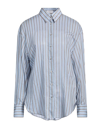 BRUNELLO CUCINELLI Striped shirt Pastel blue 73% Cotton, 25% Silk, 1% Polyamide, 1% Metallic Polyester, Ecobrass