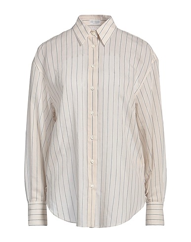 BRUNELLO CUCINELLI Striped shirt Beige 73% Cotton, 25% Silk, 1% Polyamide, 1% Metallic Polyester, Ecobrass