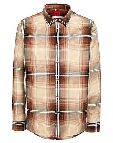 HUGO Checked shirt Brown 100% Cotton