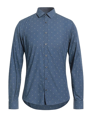 G.P. BELLINI Patterned shirt Slate blue 100% Cotton