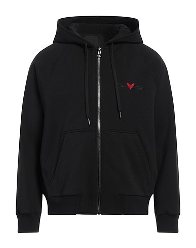 NEIL BARRETT Hooded track jacket  Black 74% Cotton, 21% Polyester, 5% Elastane