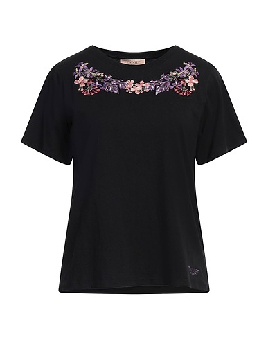 TWINSET T-shirts NERO 100% Cotton, Polyester, Elastane