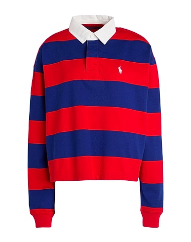 POLO RALPH LAUREN Polo shirt Striped Cropped Jersey Rugby Shirt
 Red 100% Cotton
