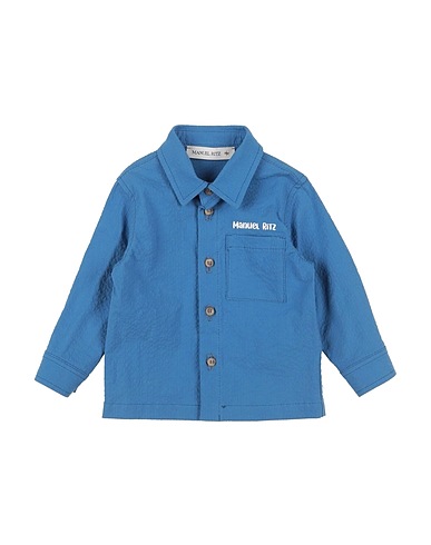 MANUEL RITZ Solid colour shirt Slate blue 97% Cotton, 3% Elastane