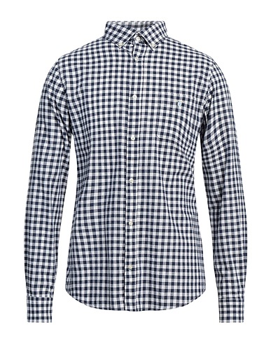 BARBOUR Checked shirt Navy blue 70% Cotton, 30% Linen