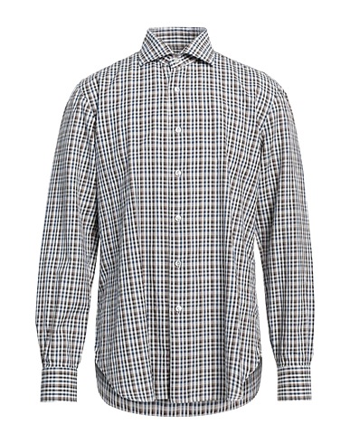 BARBA Napoli Checked shirt Dark brown 80% Cotton, 20% Linen
