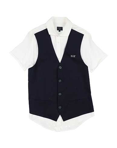 FAY Patterned shirt Midnight blue 100% Linen, Cotton, Elastane, Polyester