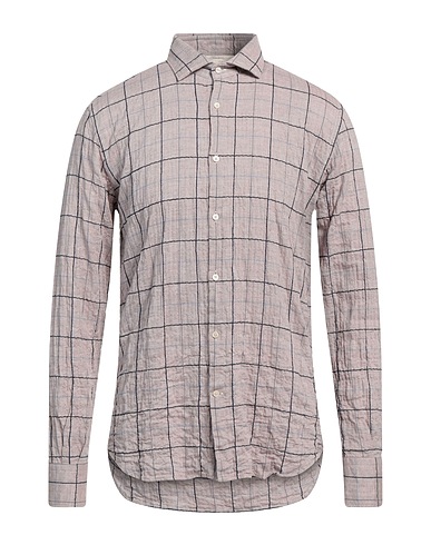 BROOKSFIELD Checked shirt Taupe 93% Cotton, 6% Modal, 1% Elastane