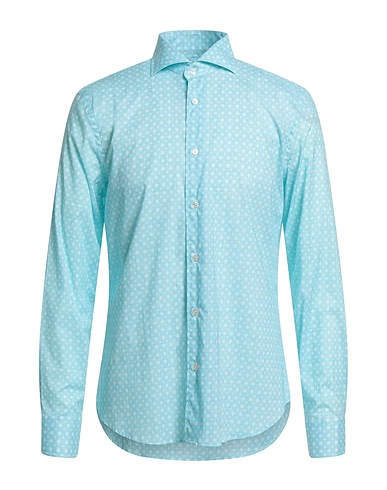 FEDELI Camicia fantasia Turchese 95% Cotone, 5% Elastan