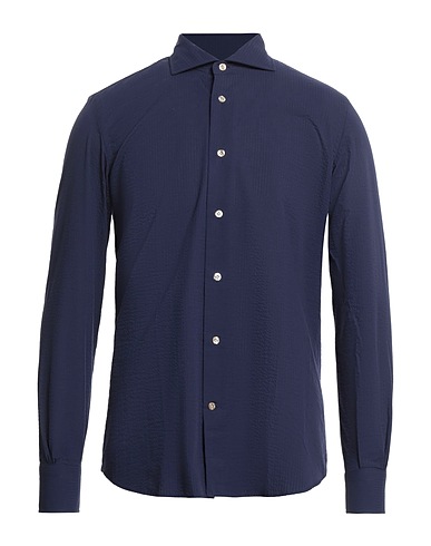 MAZZARELLI Solid color shirt Navy 100% Cotton