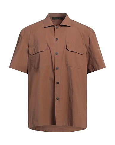 MESSAGERIE Solid color shirt Brown 97% Cotton, 3% Elastane