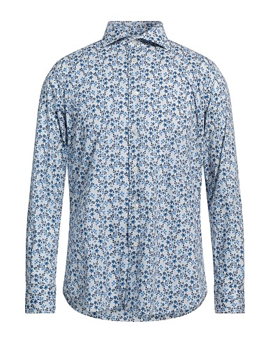 BAGUTTA Patterned shirt Azure 98% Cotton, 2% Elastane