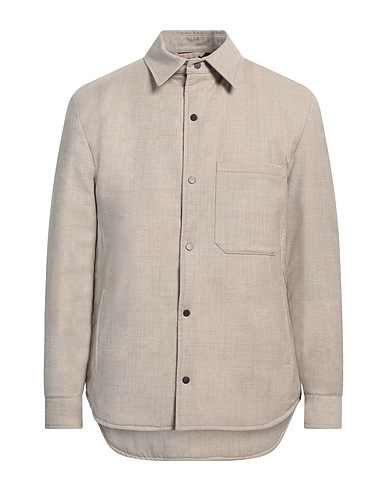 BRIGLIA 1949 Solid colour shirt Beige 99% Virgin Wool, 1% Elastane