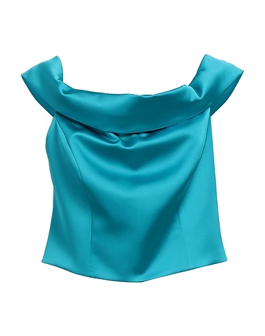 CAMILLA  Milano Off-the-shoulder top Turquoise 97% Polyester, 3% Elastane