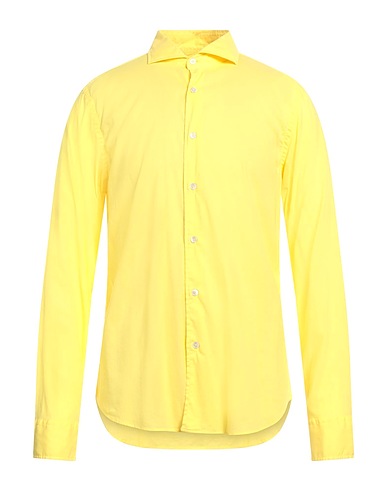 FEDELI Solid colour shirt Yellow 95% Cotton, 5% Elastane