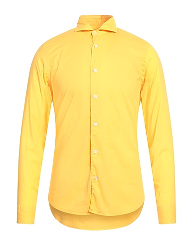 FEDELI Solid colour shirt Mandarin 95% Cotton, 5% Elastane
