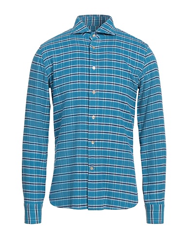 BORRIELLO NAPOLI Checked shirt Turquoise 100% Cotton