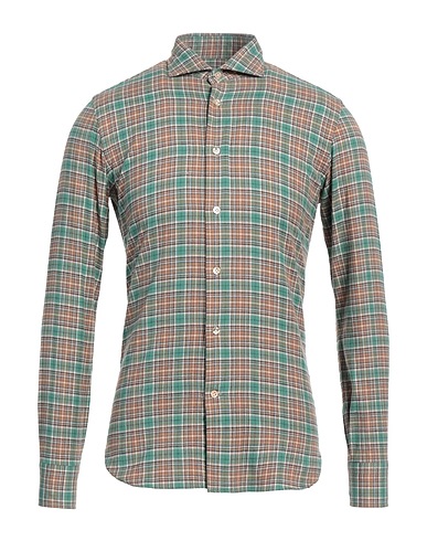 BORRIELLO NAPOLI Checked shirt Sage green 100% Cotton