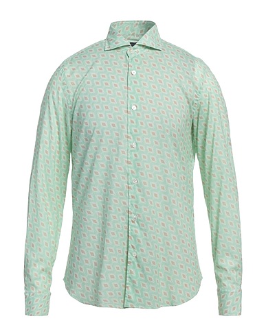 FEDELI Patterned shirt Light green 95% Cotton, 5% Elastane