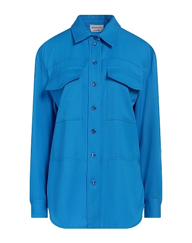MCQUEEN Chemises et chemisiers de couleur unie Bleu d'azur 100% Laine