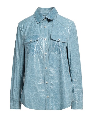 SALVATORE SANTORO Solid color shirts & blouses Pastel blue 100% Ovine leather