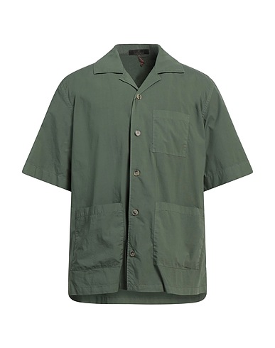 SANTANIELLO Solid color shirt Military green 97% Cotton, 3% Elastane