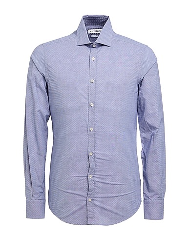 G.P. BELLINI Patterned shirt Slate blue 100% Cotton