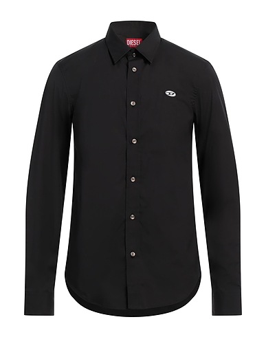 DIESEL Solid color shirt Black 97% Cotton, 3% Elastane