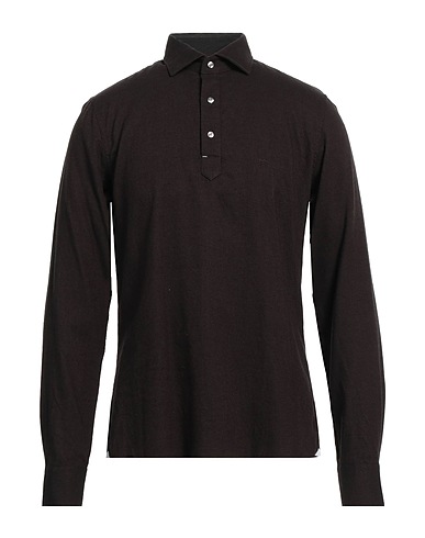 MICHAEL KORS MENS Solid colour shirt Dark brown 50% Cotton, 40% Tencel™, 10% Wool