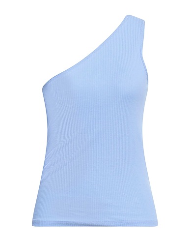 PIECES One-shoulder top Light blue 50% Organic cotton, 45% Cotton, 5% Elastane