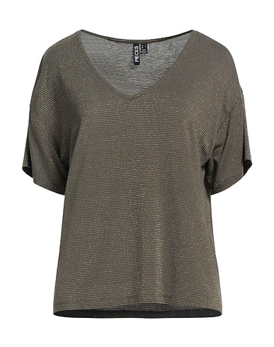 PIECES T-shirt Verde militare 85% Viscosa EcoVero™, 10% Fibra di metallo, 5% Elastan