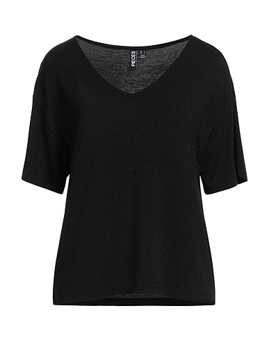 PIECES T-shirt Black 85% EcoVero™ viscose, 10% Metallic fiber, 5% Elastane