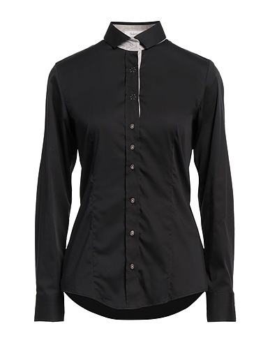 SOLUZIONE® Solid color shirts & blouses Black 65% Cotton, 30% Polyamide, 5% Elastane