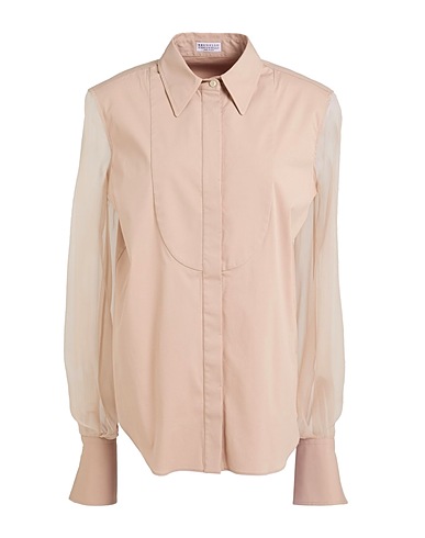 BRUNELLO CUCINELLI Solid colour shirts & blouses 72% Cotton, 23% Polyamide, 5% Elastane, Silk, Brass