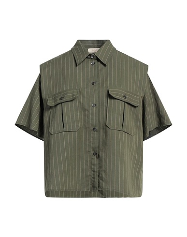 GLANSHIRT Camicia a righe Verde militare 88% Viscosa, 12% Poliestere