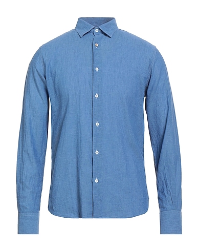 LUXURY Solid color shirt BLU 55% Linen, 45% Cotton