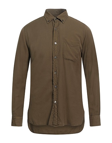 TOM FORD Solid color shirt Military green 93% Cotton, 7% Cashmere