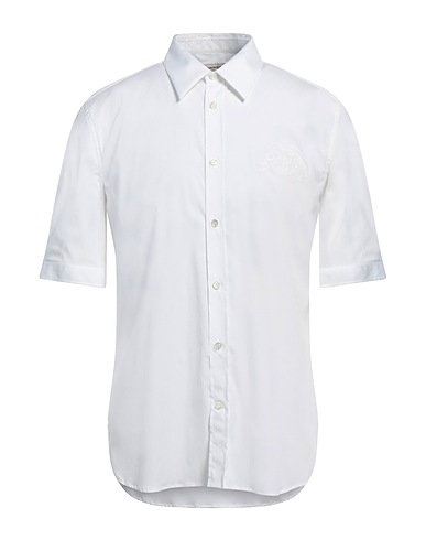 MCQUEEN Solid color shirt White 97% Cotton, 3% Elastane, Viscose, Polyester