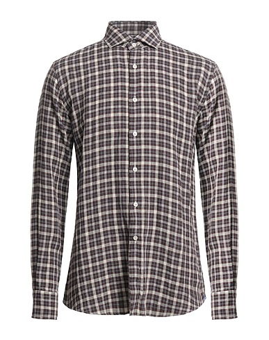 6167 Checked shirt Dark brown 100% Linen
