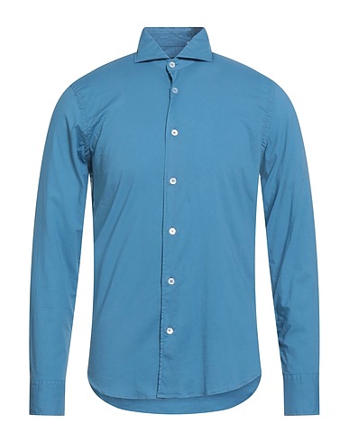 FEDELI Solid color shirt Pastel blue 95% Cotton, 5% Elastane