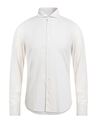 FEDELI Solid color shirt Beige 95% Cotton, 5% Elastane