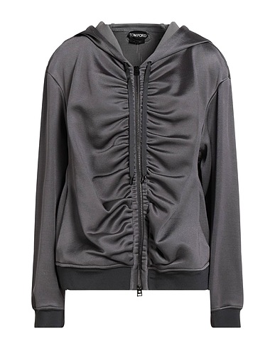 TOM FORD Hooded sweatshirt Gunmetal 57% Viscose, 34% Polyester, 7% Polyamide, 2% Elastane, Calfskin