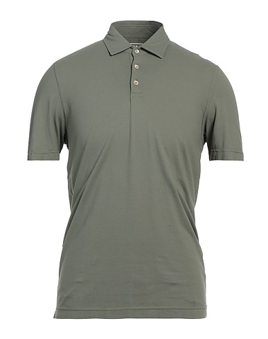 FEDELI Polo shirt Sage green 98% Cotton, 2% Elastane