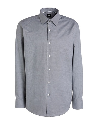 BOSS Patterned shirt Black 98% Cotton, 2% Elastane