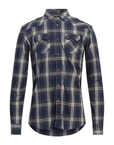 GREY DANIELE ALESSANDRINI Checked shirt Navy blue 100% Cotton