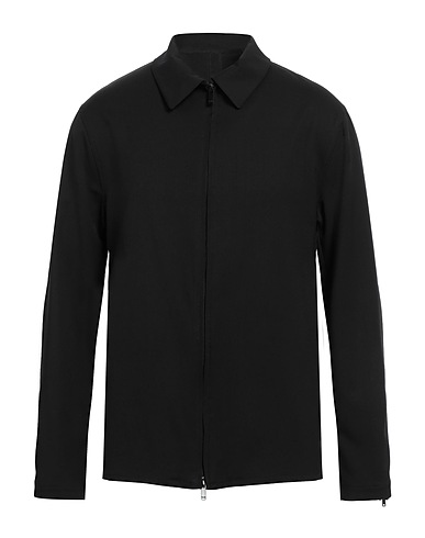 HEVÒ Chemise de couleur unie Noir 53% Laine vierge, 44% Polyester, 3% Élasthanne