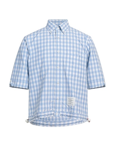 THOM BROWNE Checked shirt Light blue 99% Cotton, 1% Polyester